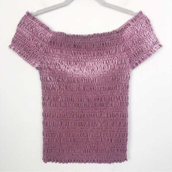 AEROPOSTALE | Dusty Purple Off the Shoulder Smocked Velvet Top Women’s Size M - Picture 2 of 8